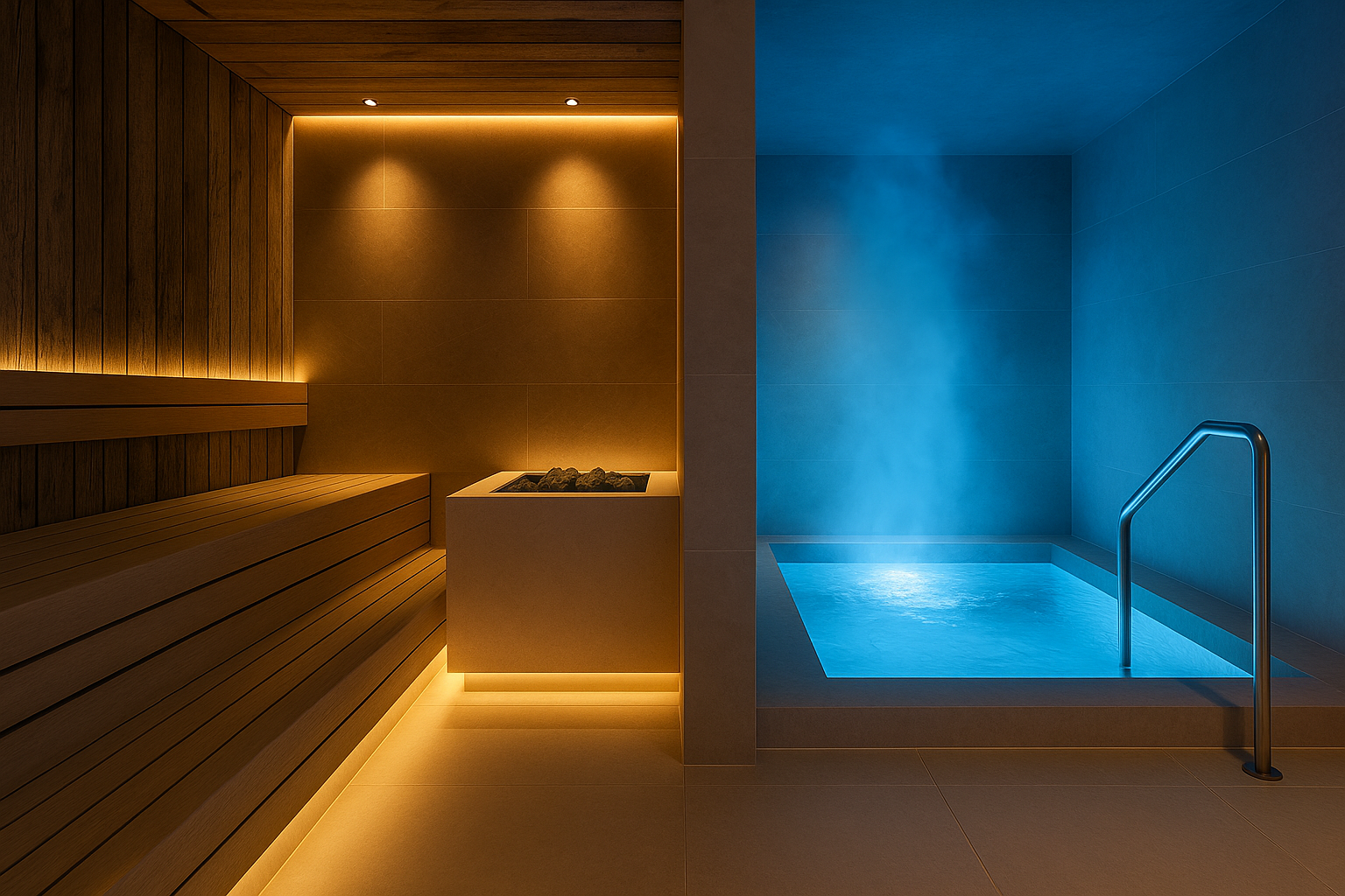 Luxury contrast therapy suite with hot and cold zones