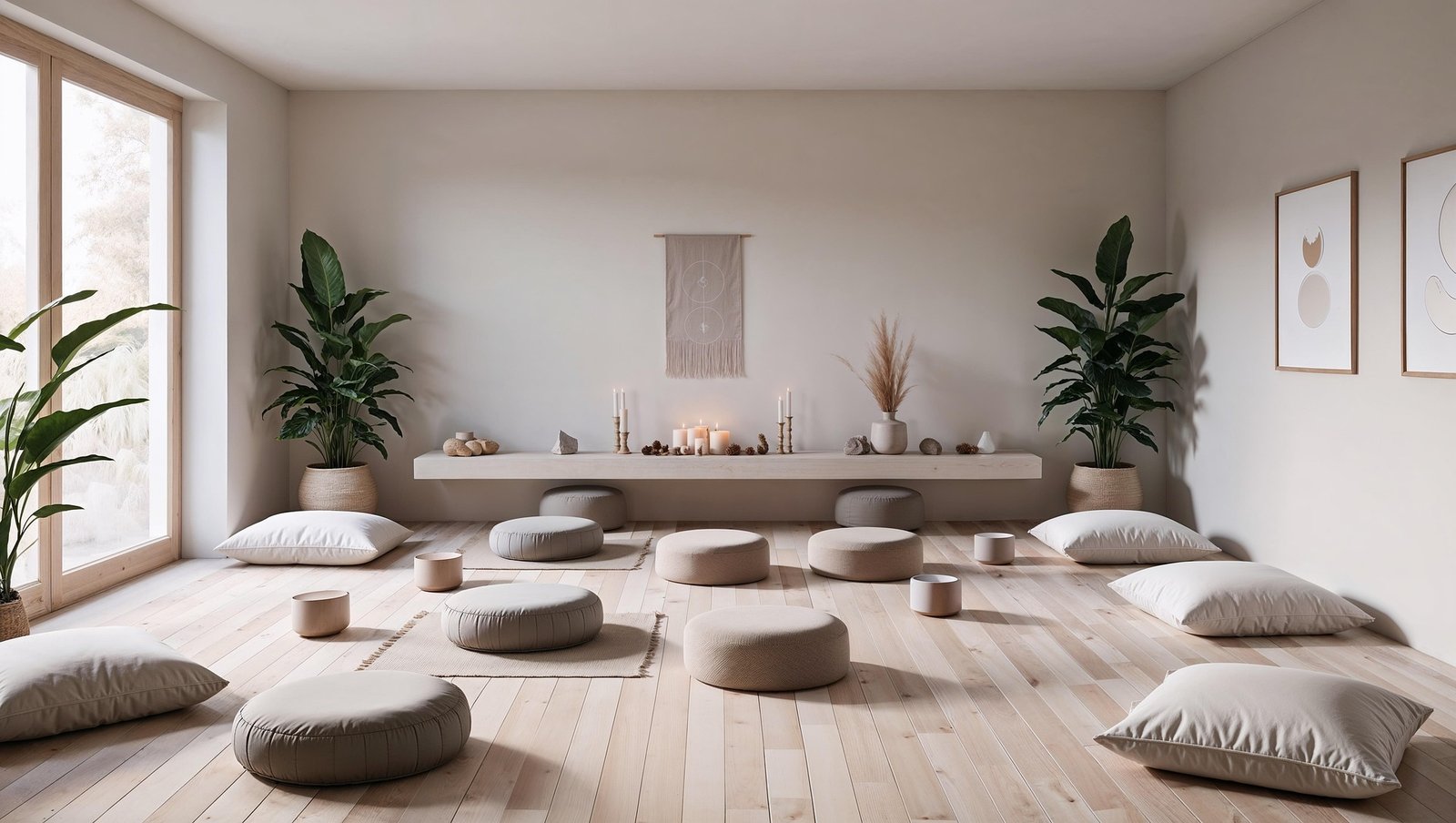 Immersive wellness room bathed in natural light and calming hues