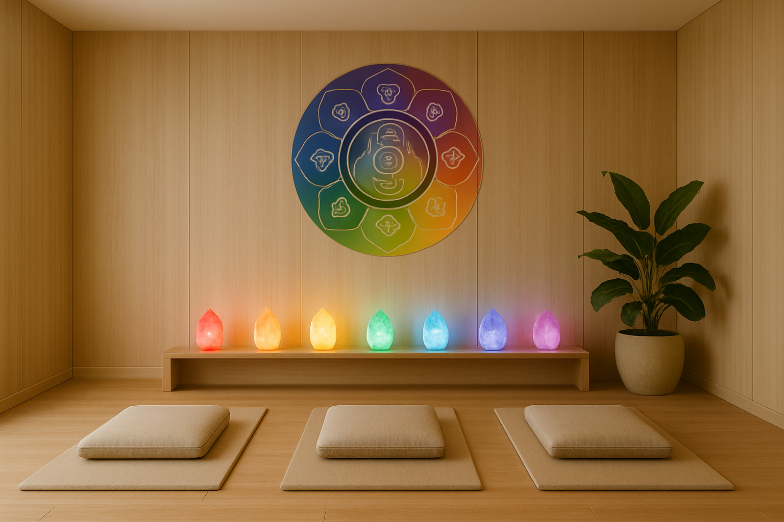 Seven chakra room with color therapy zones