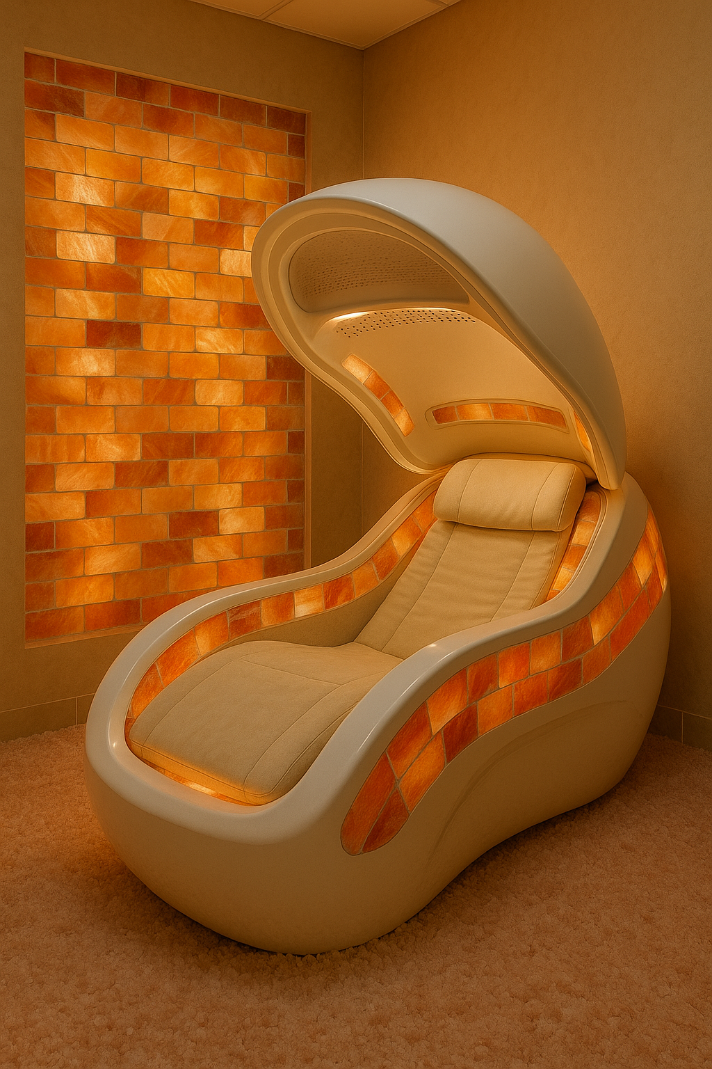 Salt cleansing pod with illuminated salt walls